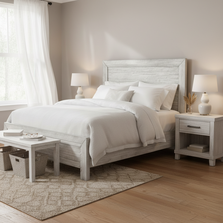 CANDACE RUSTIC GREY WASH PANEL BED