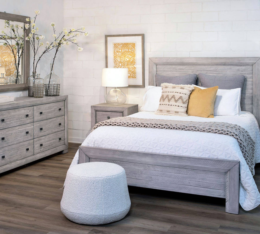 CLANCY RUSTIC GREY WASH PANEL BED