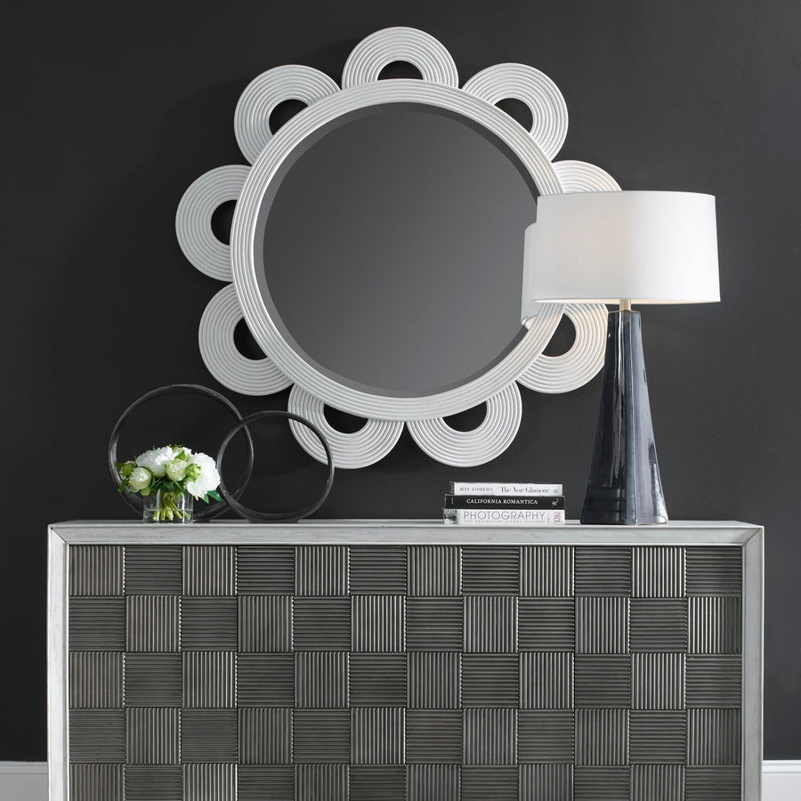 CLEMATIS WHITE RATTAN 46IN ROUND MIRROR