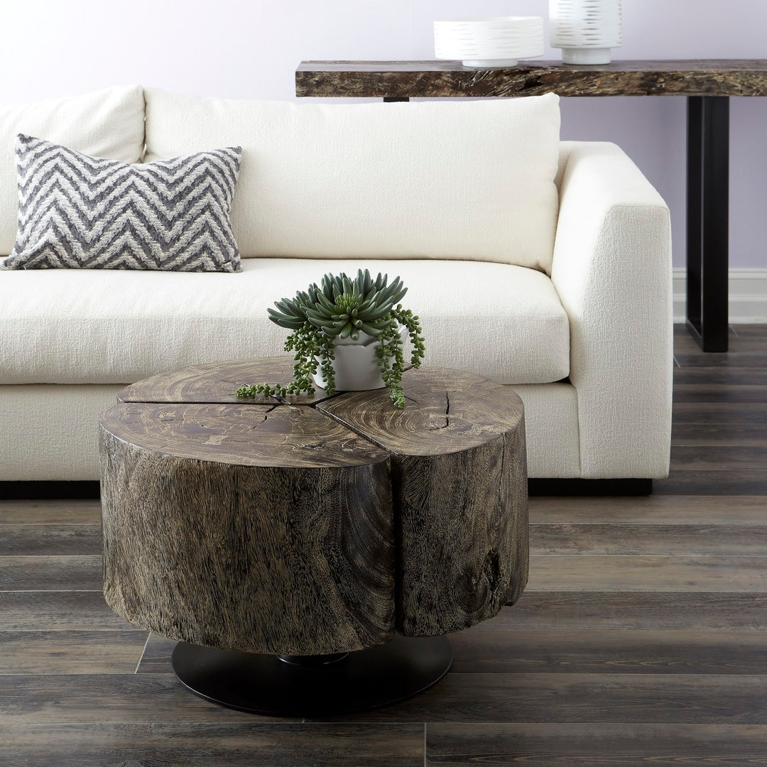 CLOVER ROUND GREY STONE COFFEE TABLE