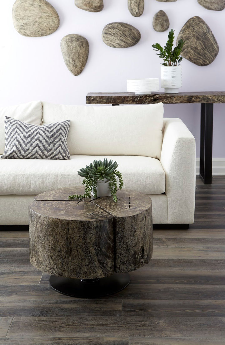 CLOVER ROUND GREY STONE COFFEE TABLE