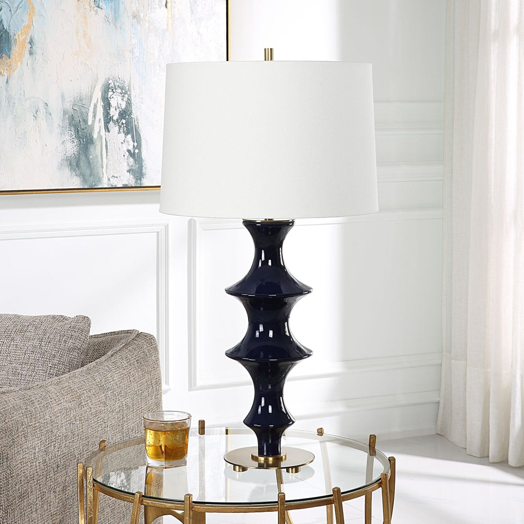 COIL COBALT GLOSS GLAZE CERAMIC LAMP