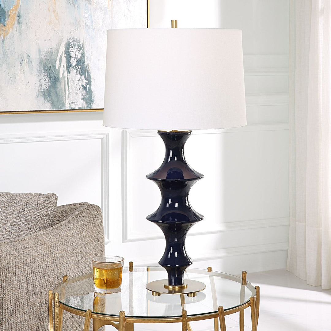 COIL COBALT GLOSS GLAZE CERAMIC LAMP