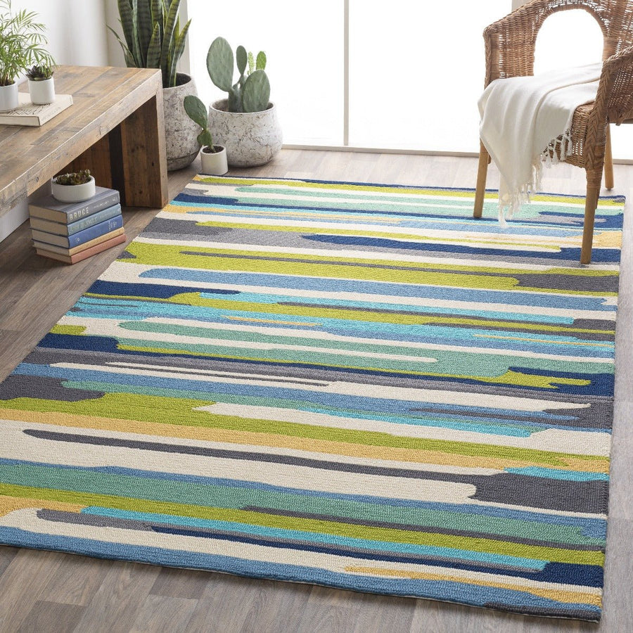 COLOR STROKES INDOOR - OUTDOOR RUG: BLUE, GREEN MULTI