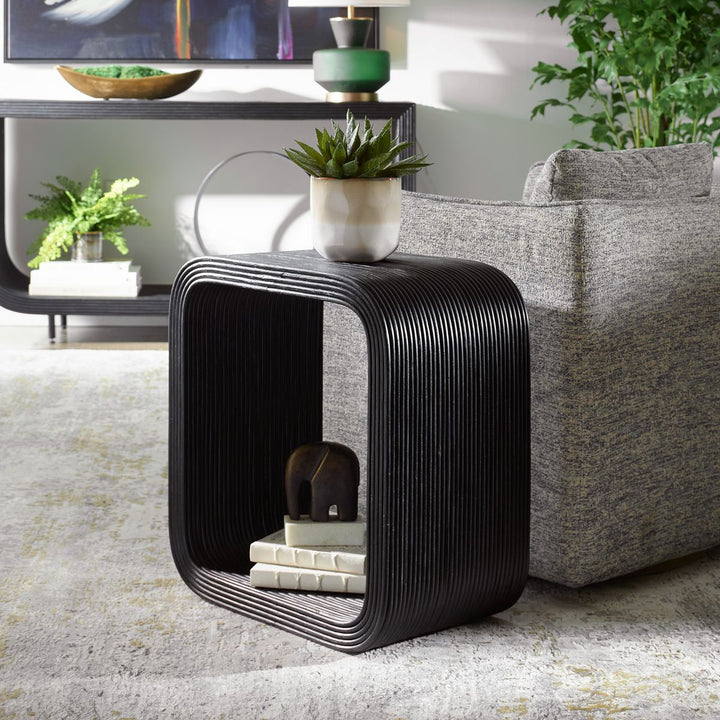 COMPTON BLACK RATTAN END TABLE