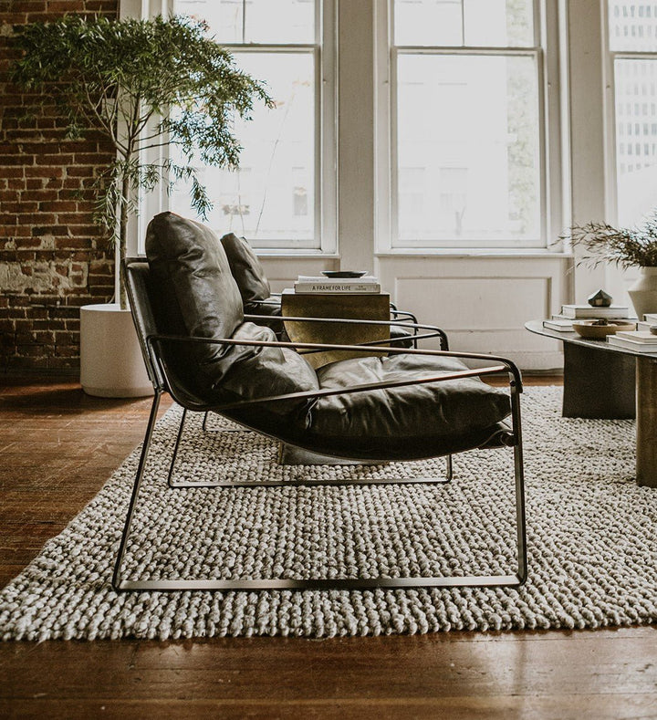 CONNOR ONYX BLACK LEATHER SLING CHAIR