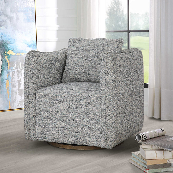 CORBEN SWIVEL CHAIR: BLUE + WHITE TWEED