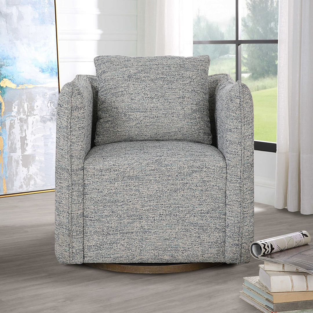 CORBEN SWIVEL CHAIR: BLUE + WHITE TWEED