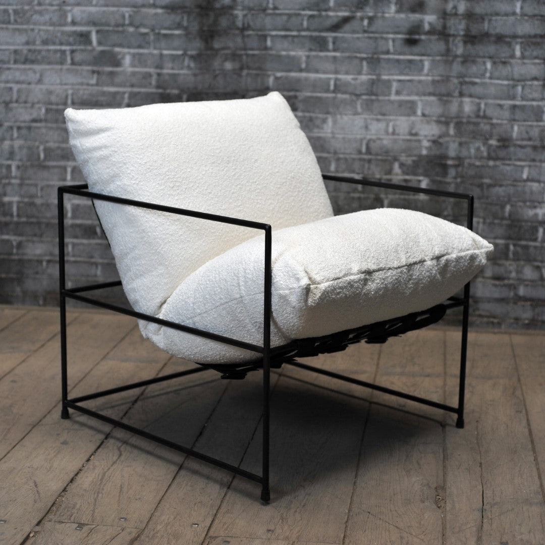 MIKEY INDUSTRIAL ARM CHAIR White Boucle