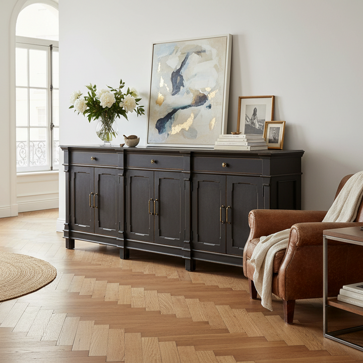 CRESSIDA 100" ANTIQUE BLACK SIDEBOARD
