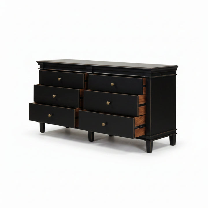 Black dresser with six drawers