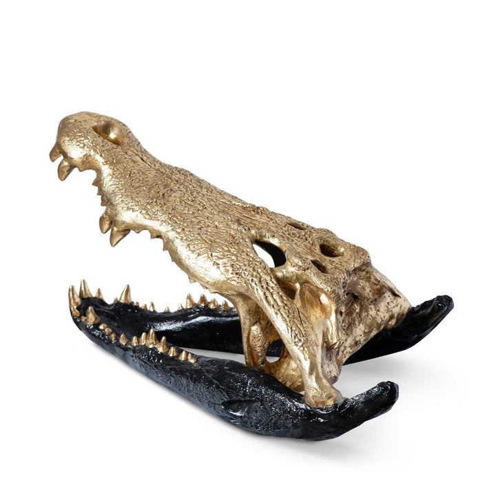 CROCODILE SKULL SCULPTURE: BLACK, GOLD