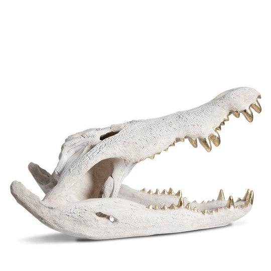 CROCODILE SKULL SCULPTURE: WHITE, GOLD