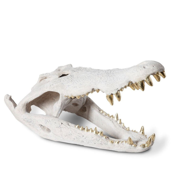 CROCODILE SKULL SCULPTURE: WHITE, GOLD