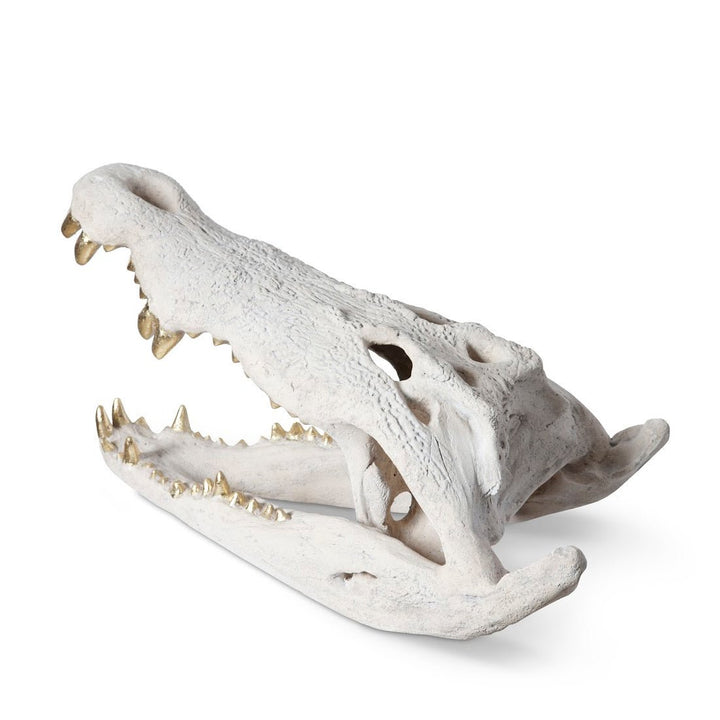 CROCODILE SKULL SCULPTURE: WHITE, GOLD