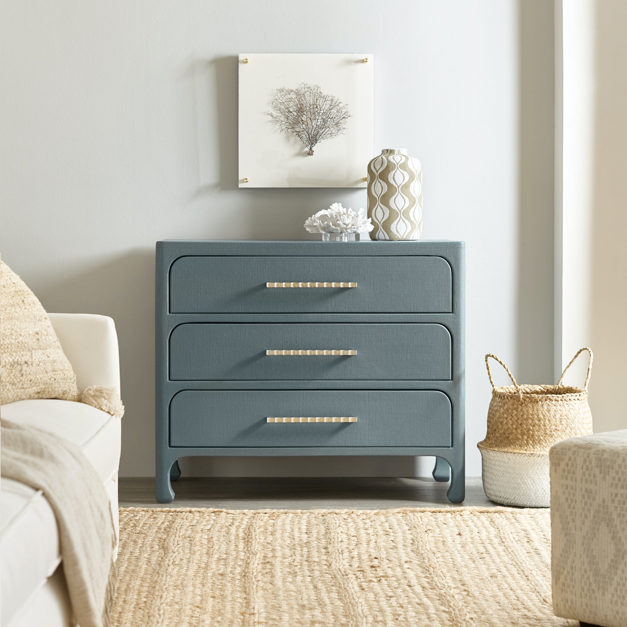 CRUISER LACQUERED GRASSCLOTH 3-DRAWER CHEST: REEF BLUE – ShopDesignTap