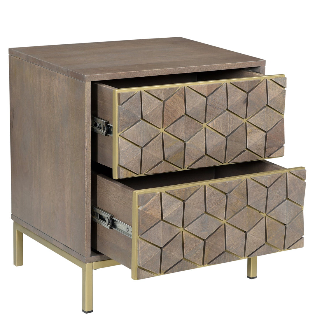 CUBIC MANGO WOOD + BRASS NIGHTSTAND