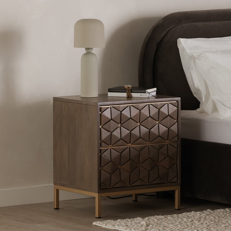 CUBIC MANGO WOOD + BRASS NIGHTSTAND