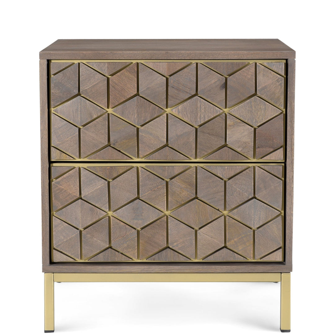 CUBIC MANGO WOOD + BRASS NIGHTSTAND