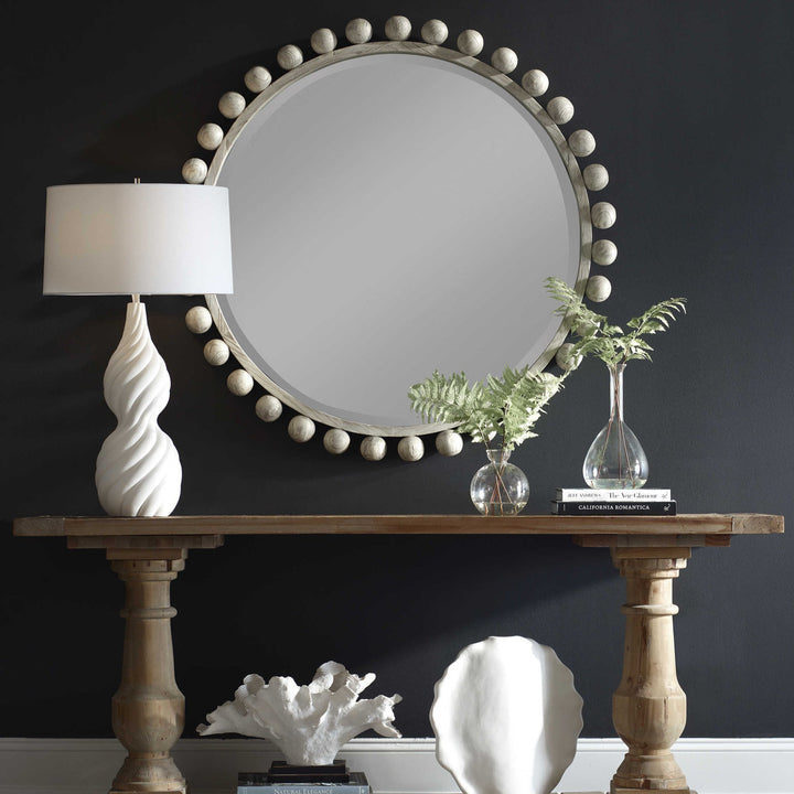 CYRA 44"WOOD BEADED ROUND MIRROR