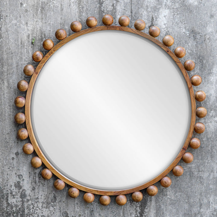 CYRA 44"WOOD BEADED ROUND MIRROR