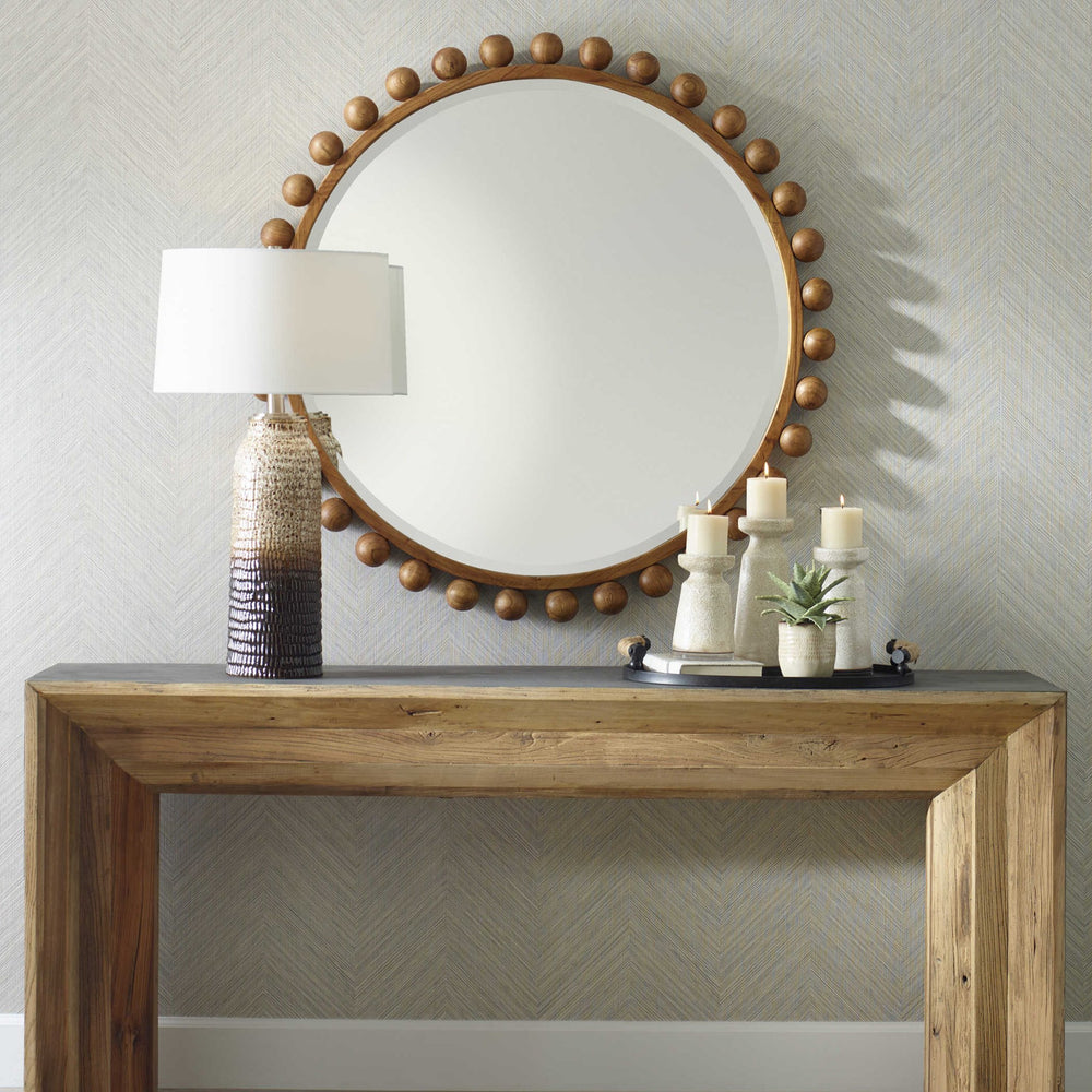 CYRA 44"WOOD BEADED ROUND MIRROR