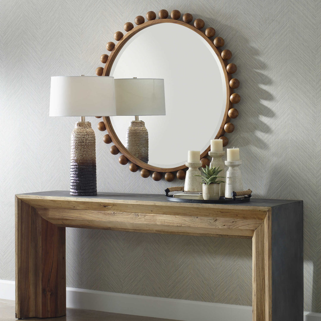 CYRA 44"WOOD BEADED ROUND MIRROR