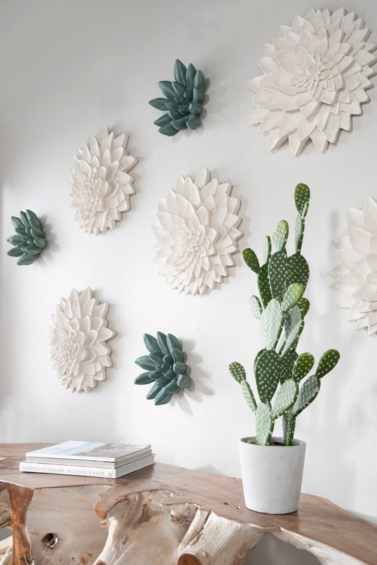 DAHLIA FLOWER WALL DECOR: WHITE STONE