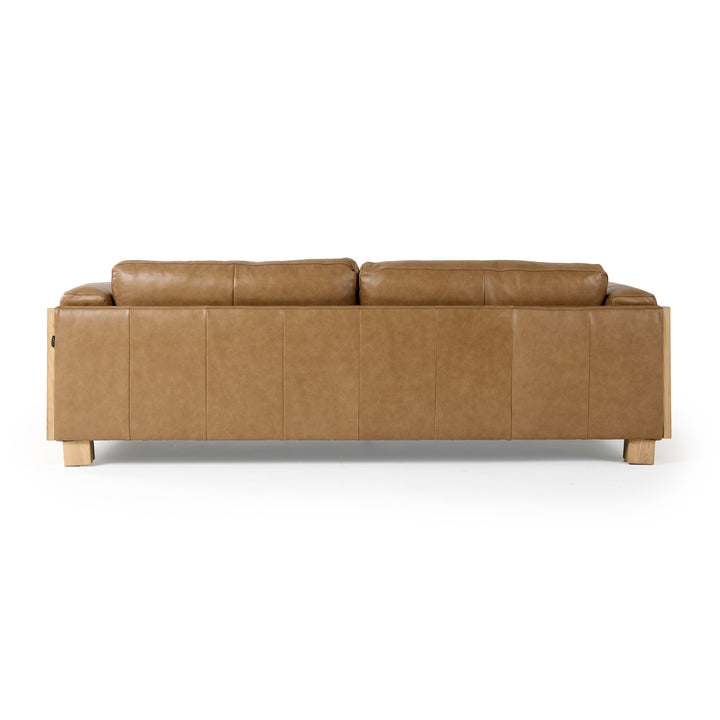 DANSON TAN LEATHER + WICKER SOFA