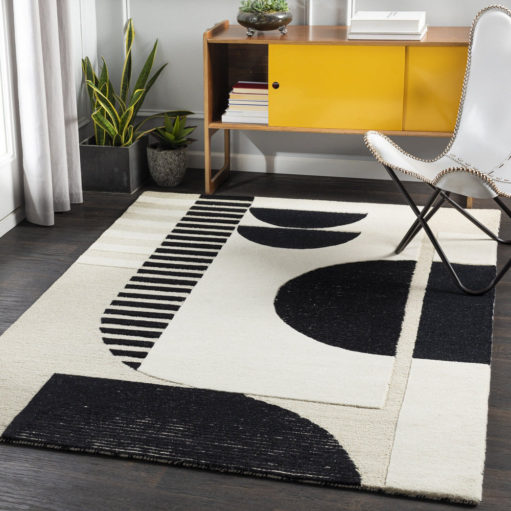 DECO MOON TUFTED WOOL RUG: BLACK, BEIGE