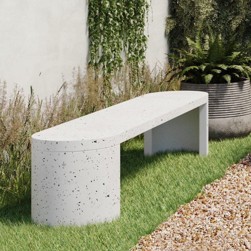 DECO WHITE TERRAZZO OUTDOOR DINING BENCH