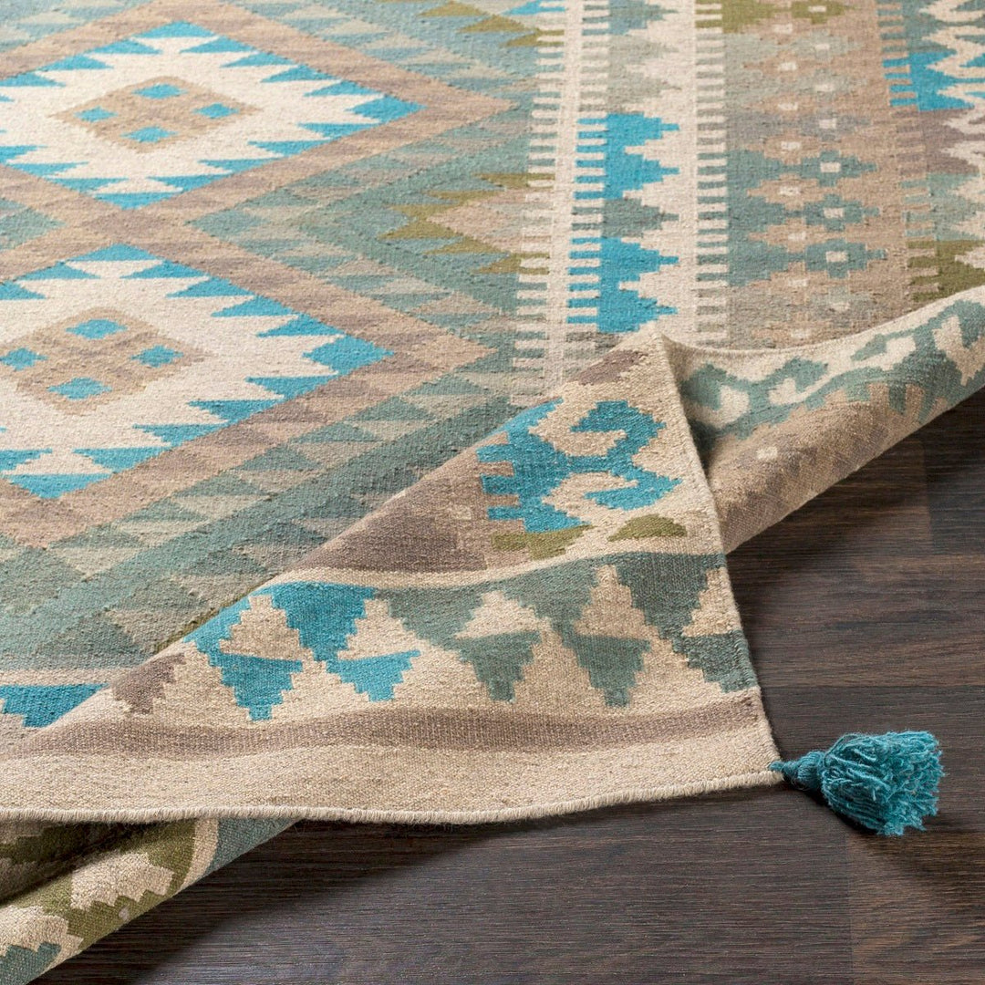 DEJA KILIM RUG: SAGE, MOSS, AQUA