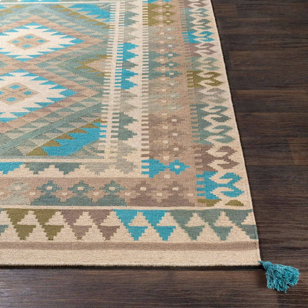 DEJA KILIM RUG: SAGE, MOSS, AQUA