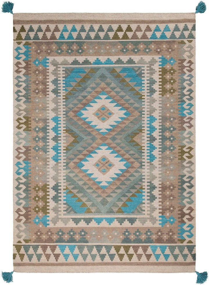 DEJA KILIM RUG: SAGE, MOSS, AQUA