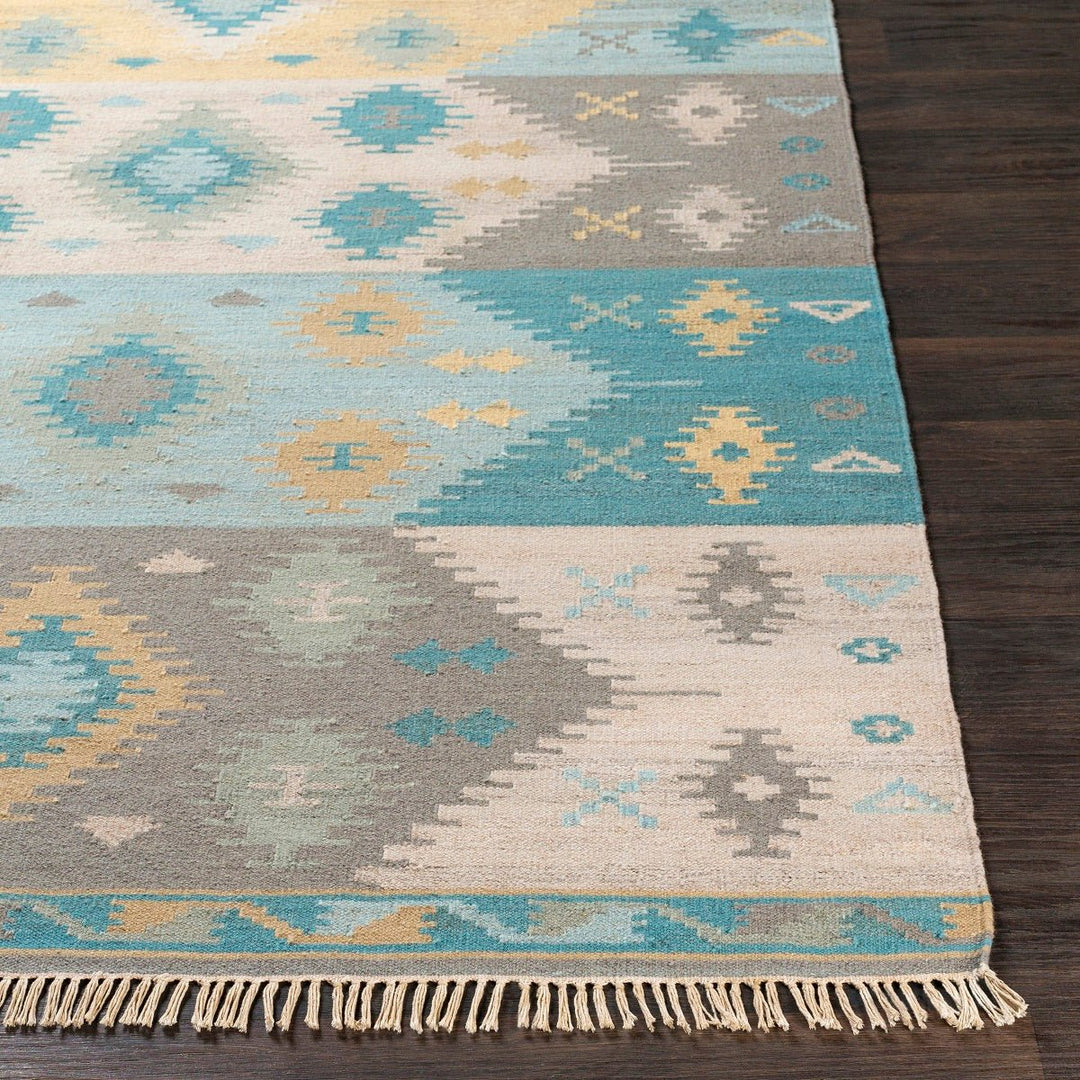 DELSIN KILIM RUG: AQUA, STONE