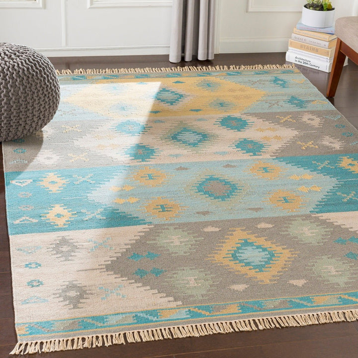 DELSIN KILIM RUG: AQUA, STONE