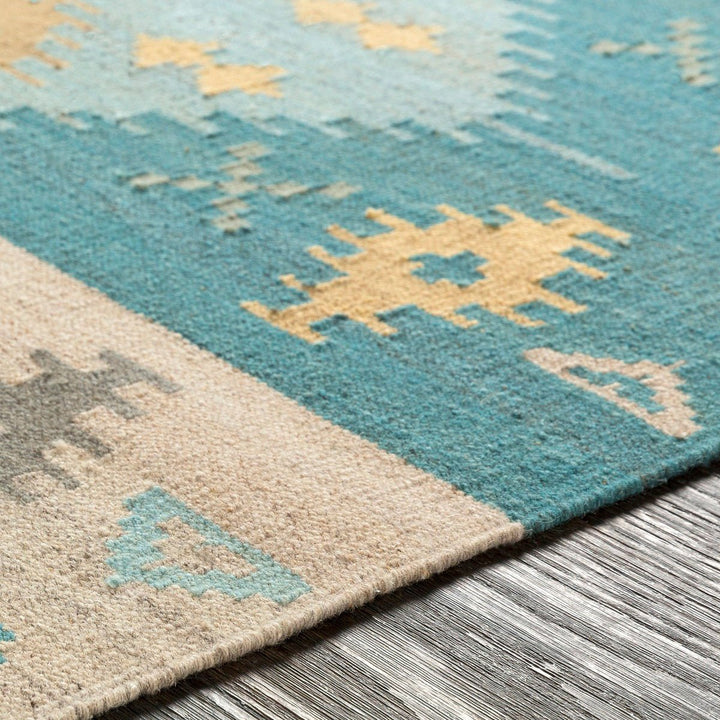 DELSIN KILIM RUG: AQUA, STONE