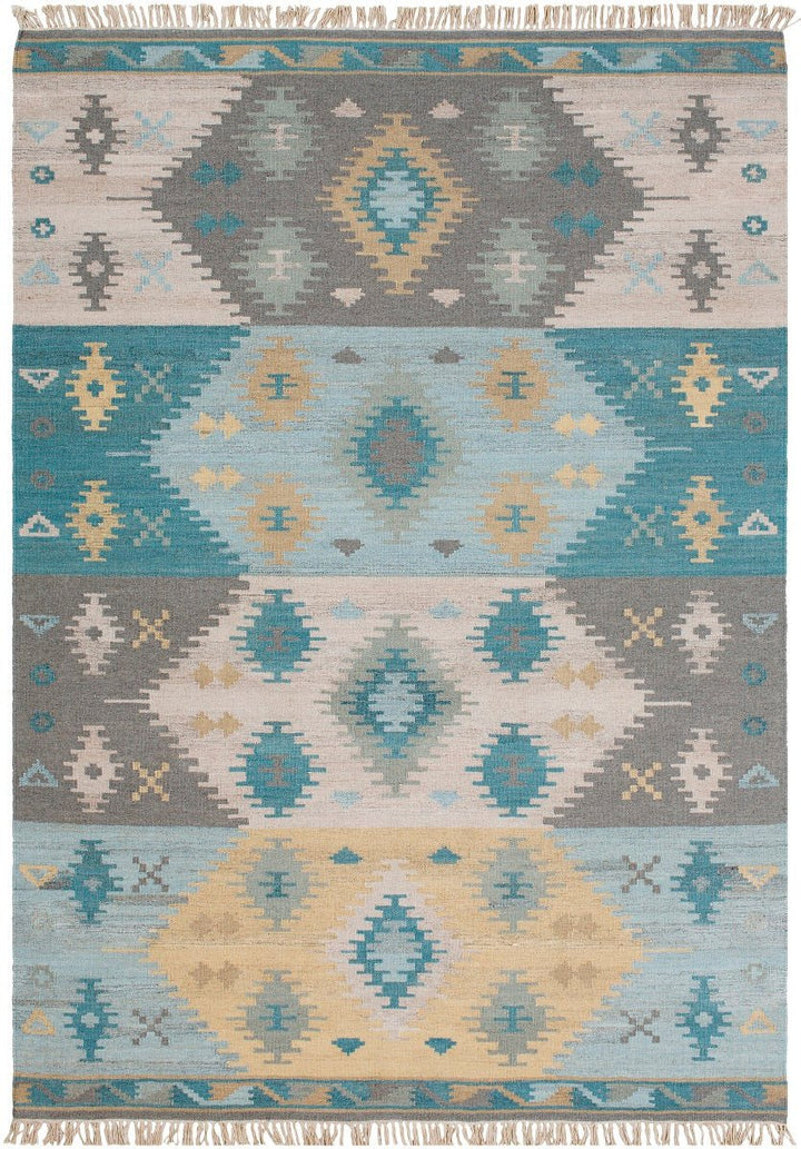 DELSIN KILIM RUG: AQUA, STONE