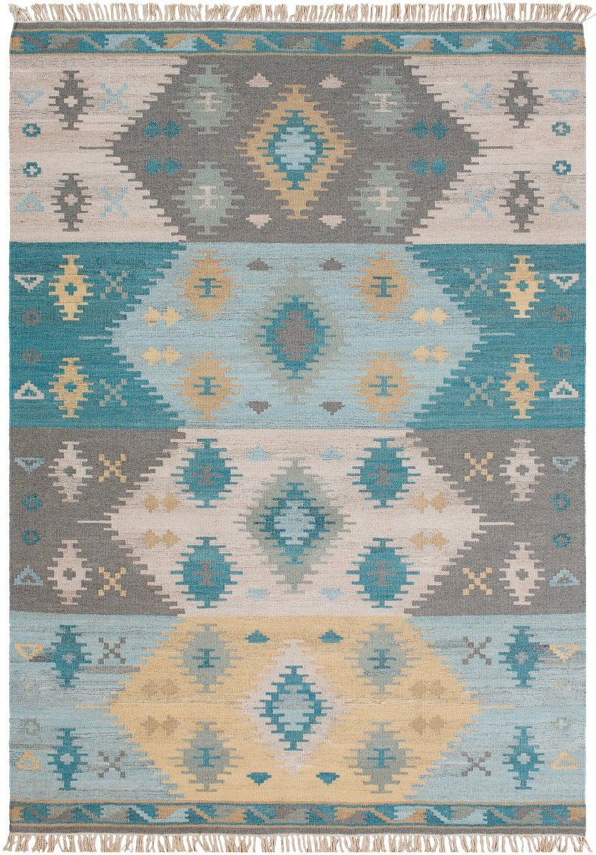 DELSIN KILIM RUG: AQUA, STONE