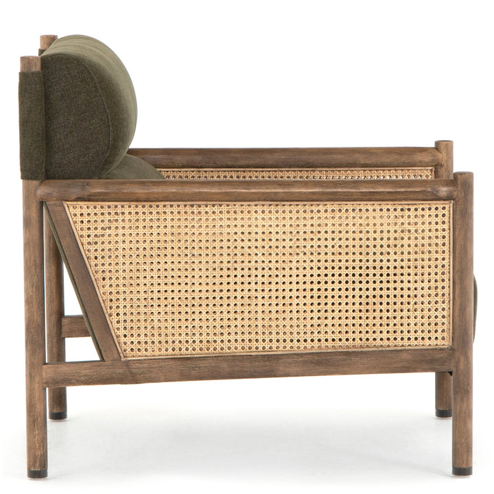 DEMPSEY CANE PANELED ARM CHAIR: OLIVE