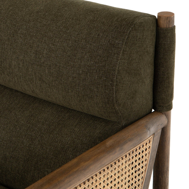 DEMPSEY CANE PANELED ARM CHAIR: OLIVE