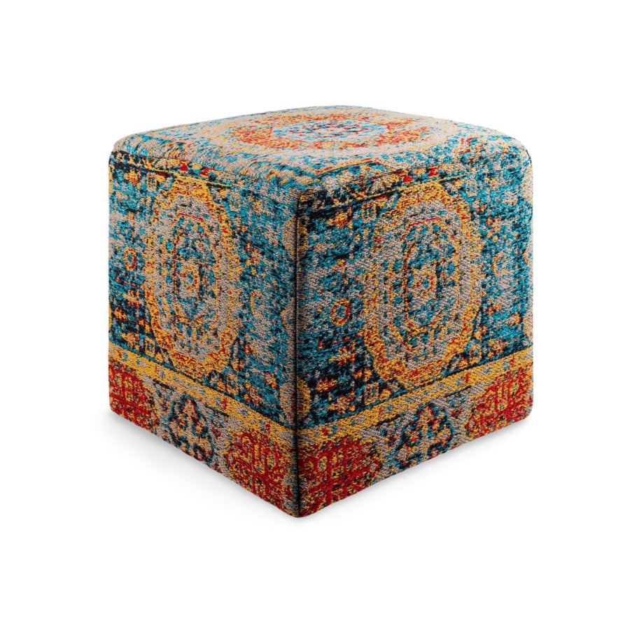 DHARMA CUBE OTTOMAN: SAFFRON, BLUE