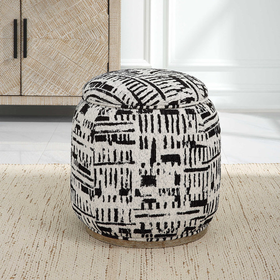 DIALOGUE BLACK & WHITE ABSTRACT STORAGE OTTOMAN