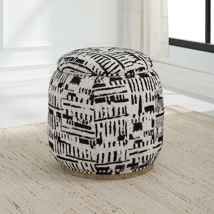 DIALOGUE BLACK & WHITE ABSTRACT STORAGE OTTOMAN