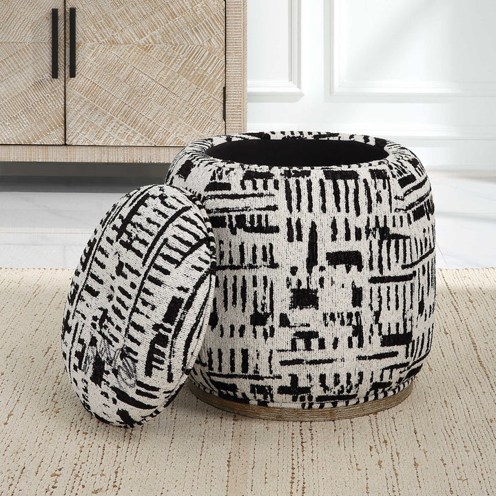 DIALOGUE BLACK & WHITE ABSTRACT STORAGE OTTOMAN