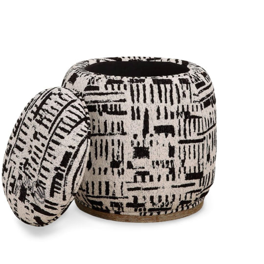 DIALOGUE BLACK & WHITE ABSTRACT STORAGE OTTOMAN