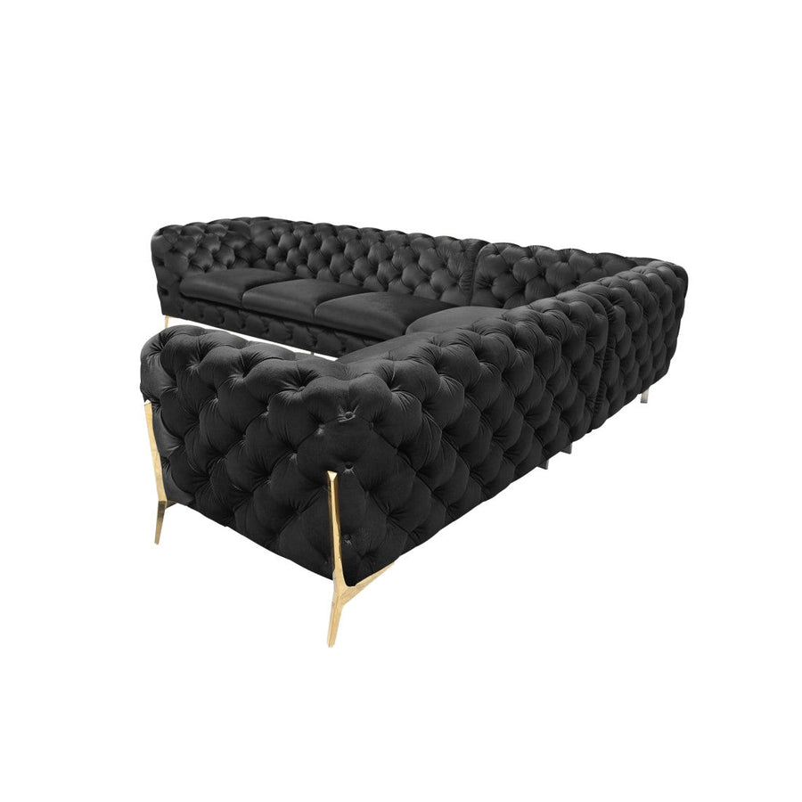 DIETRICH BUTTON TUFTED VELOUR SECTIONAL SOFA: BLACK