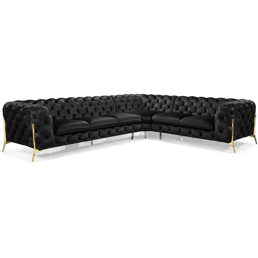 DIETRICH BUTTON TUFTED VELOUR SECTIONAL SOFA: BLACK