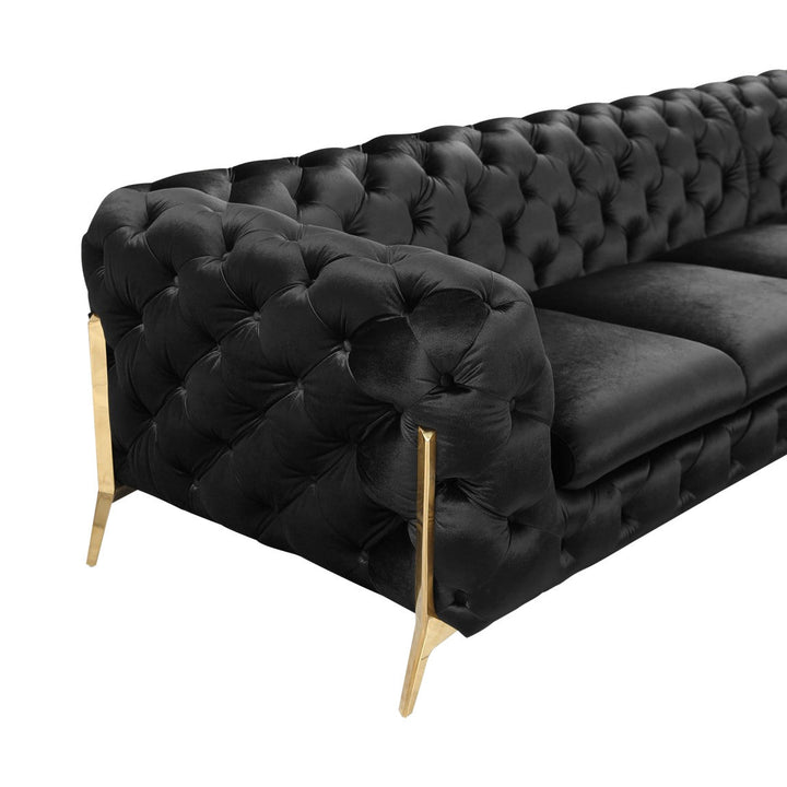 DIETRICH BUTTON TUFTED VELOUR SECTIONAL SOFA: BLACK