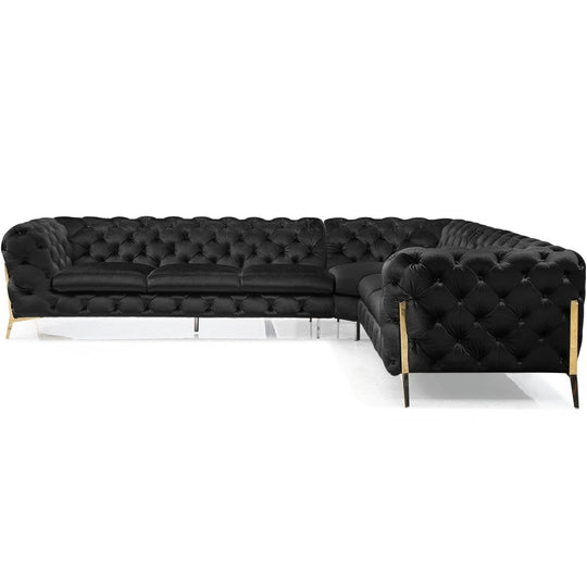 DIETRICH BUTTON TUFTED VELOUR SECTIONAL SOFA: BLACK